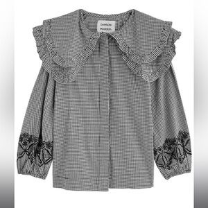 Damson Madder Lois Black and White Checkered Blouse with Ruffle Collar